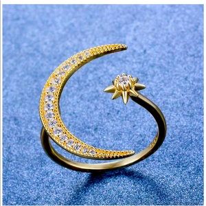 Crescent moon and star ring